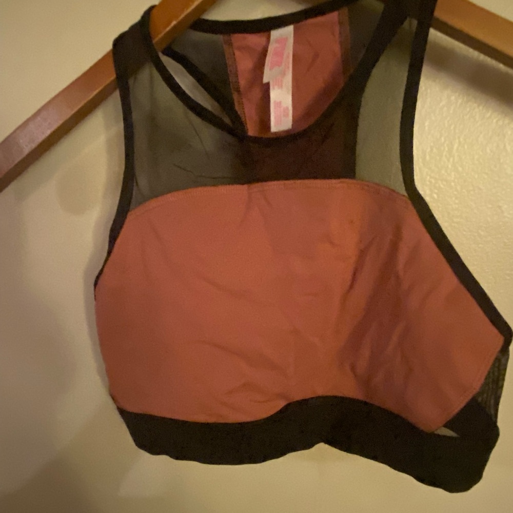 NEW VS Pink S Small Sports Bra and Mauve Black Mesh Accents and Logo Racerback